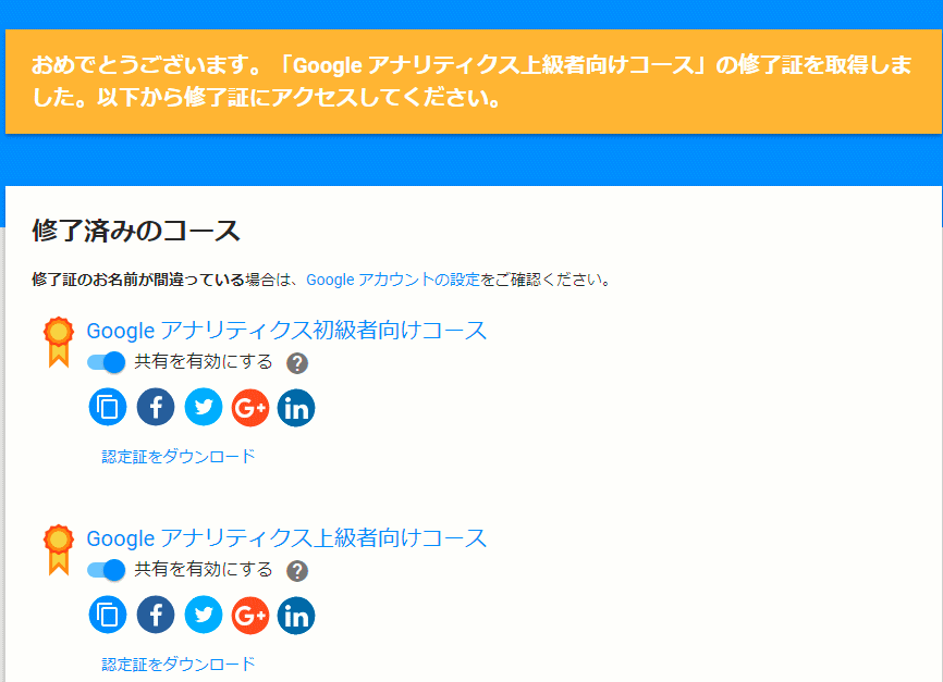 Google アナリティスク上級者向けコースの修了