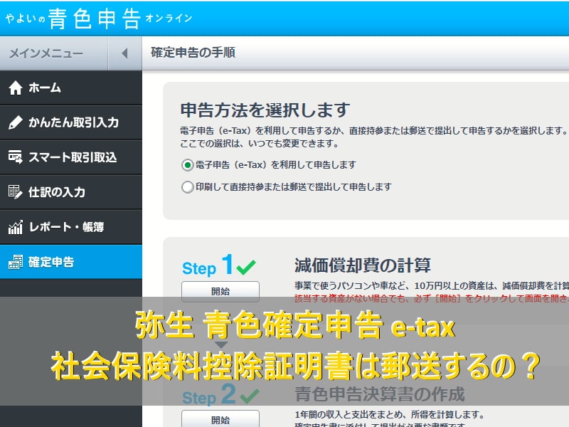 弥生 青色確定申告 e-tax 社会保険料控除証明書は郵送するの？