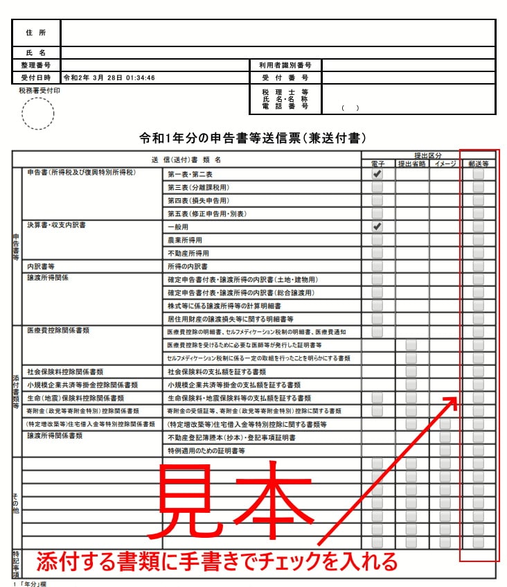 申告書等送信票（兼送付書）記入例